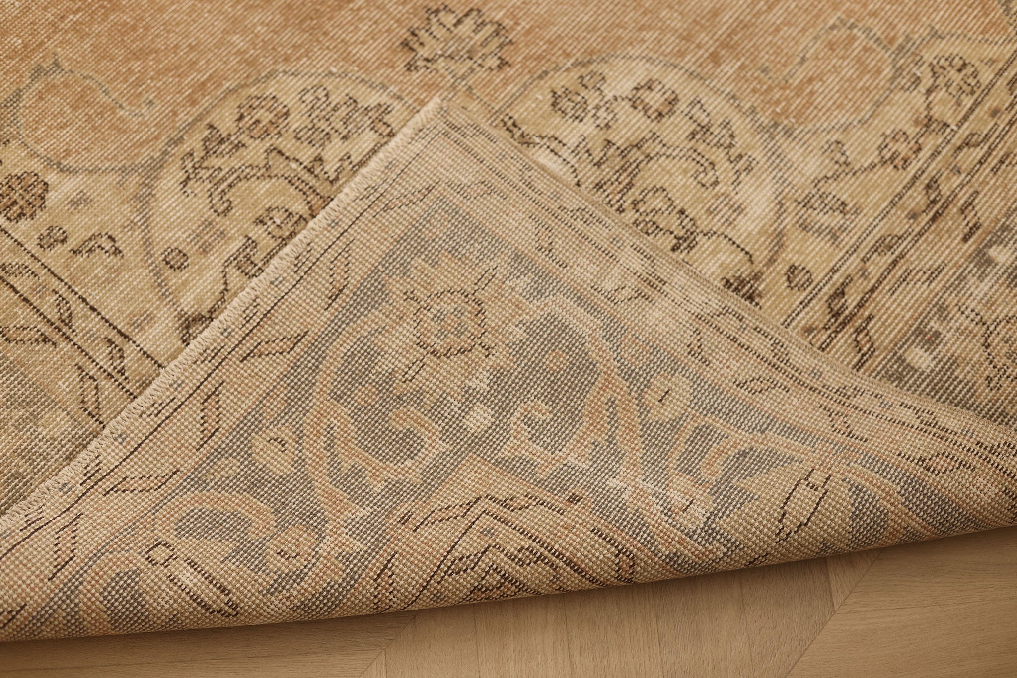 Vintage Isparta Turkish Area Rug 7x10 ft — Beige & Brown Floral (No. 60685)