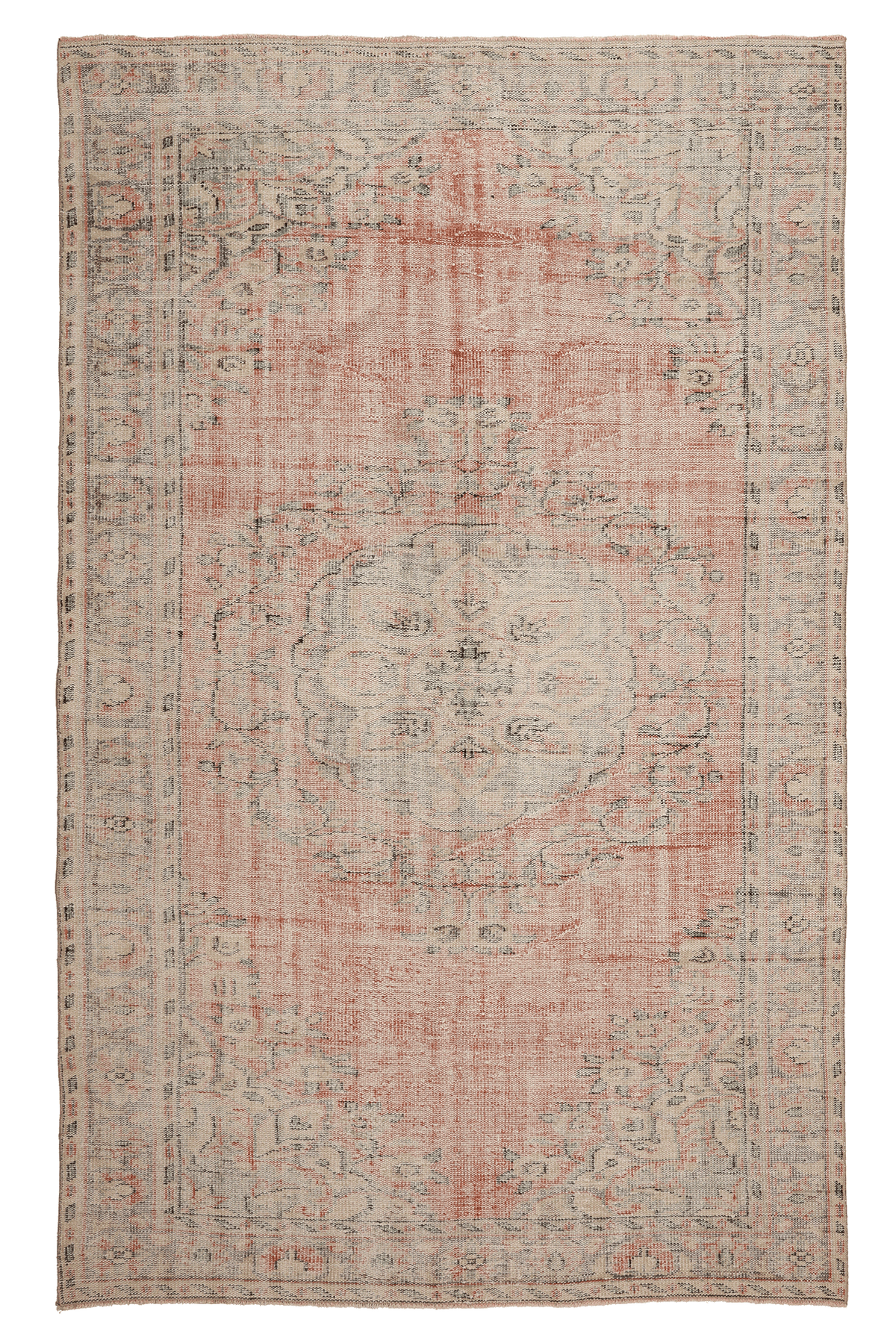 Vintage Manisa Turkish Area Rug 6x10 ft — Pink & Beige Distressed