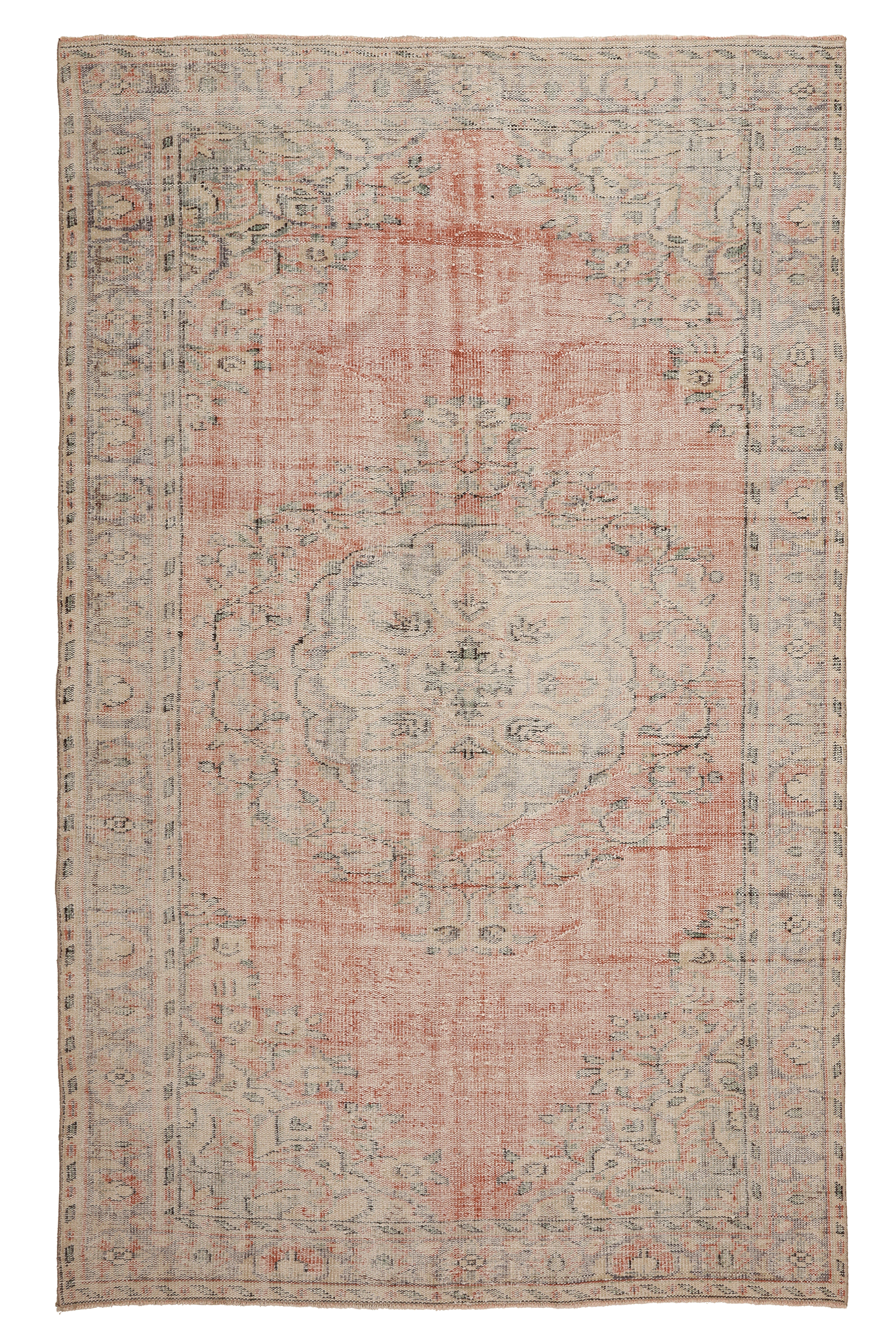 Vintage Manisa Turkish Area Rug 6x10 ft — Pink & Beige Distressed