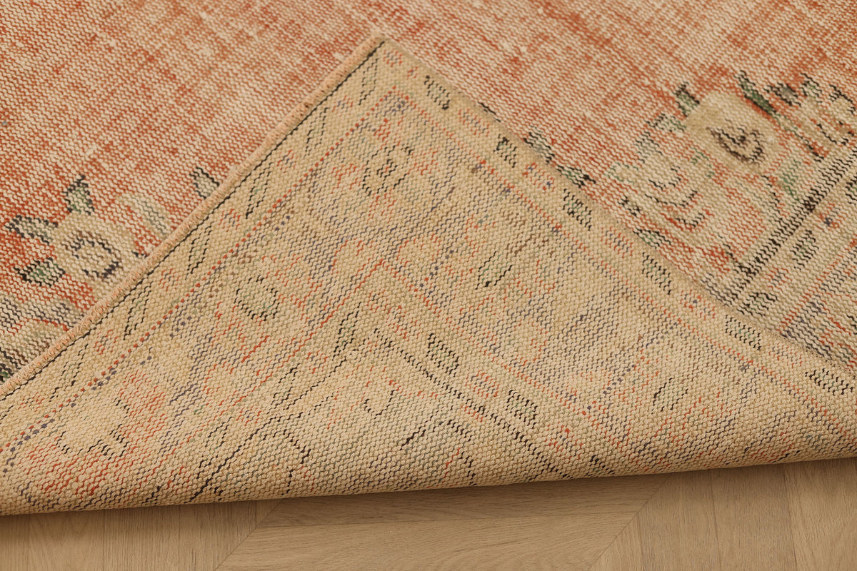 Vintage Manisa Turkish Area Rug 6x10 ft — Pink & Beige Distressed