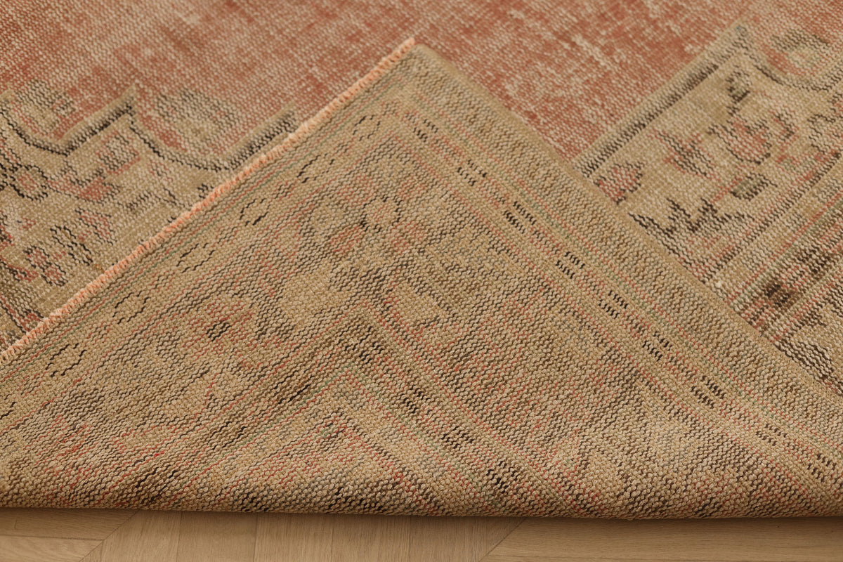 Vintage Manisa Turkish Area Rug 7x9 ft — Red & Beige Distressed