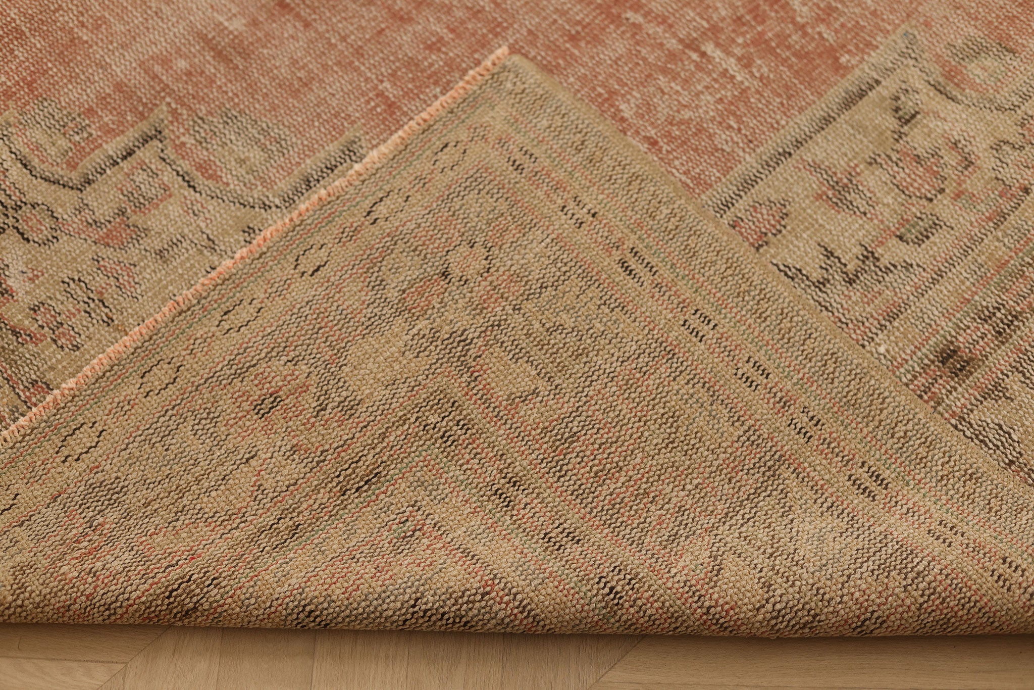 Vintage Manisa Turkish Area Rug 7x9 ft — Red & Beige Distressed