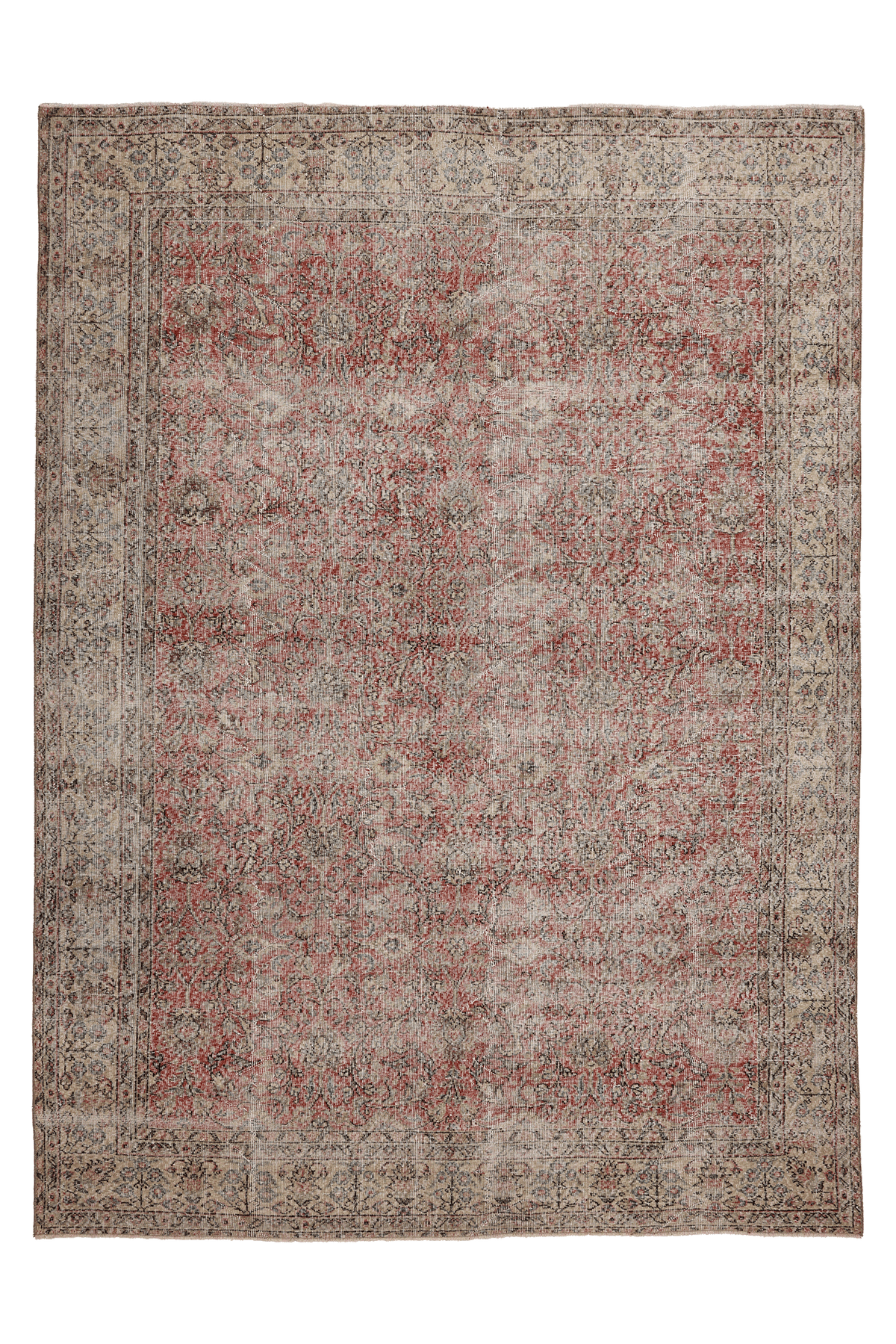 Vintage Isparta Turkish Area Rug 7x10 ft — Red & Beige Distressed