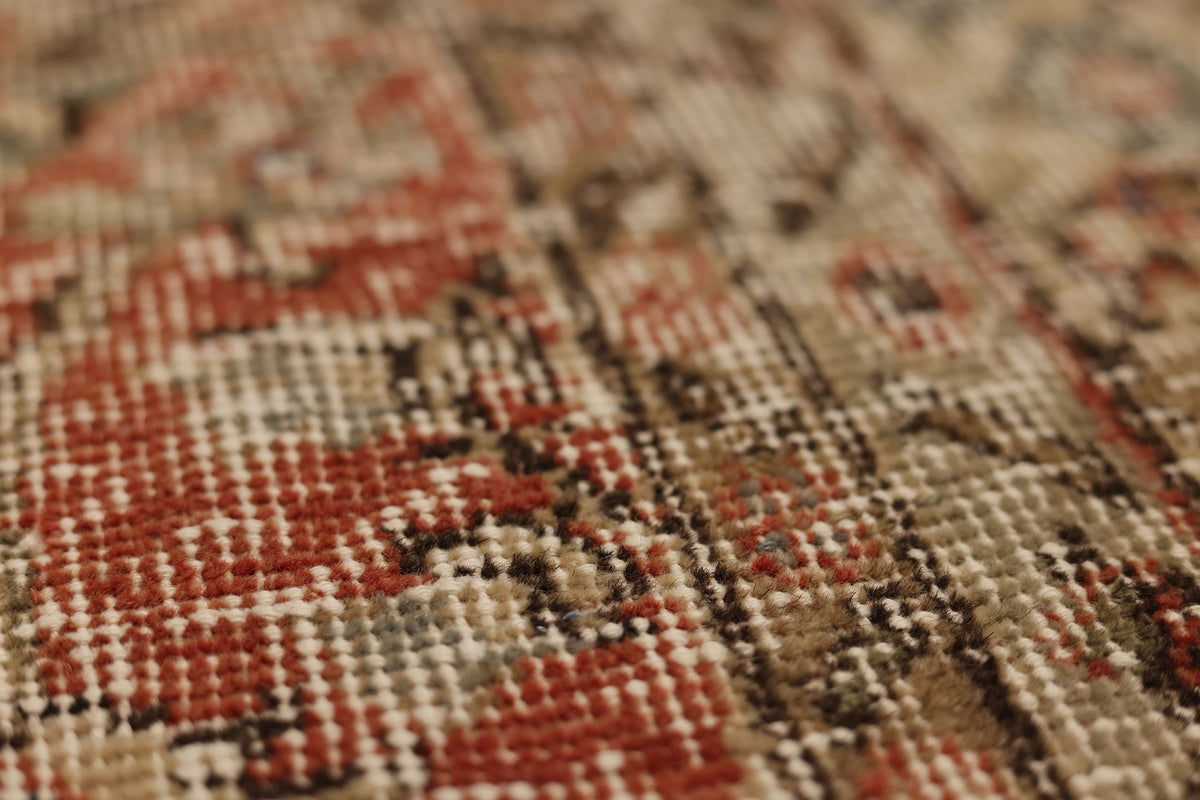 Vintage Isparta Turkish Area Rug 7x10 ft — Red & Beige Distressed
