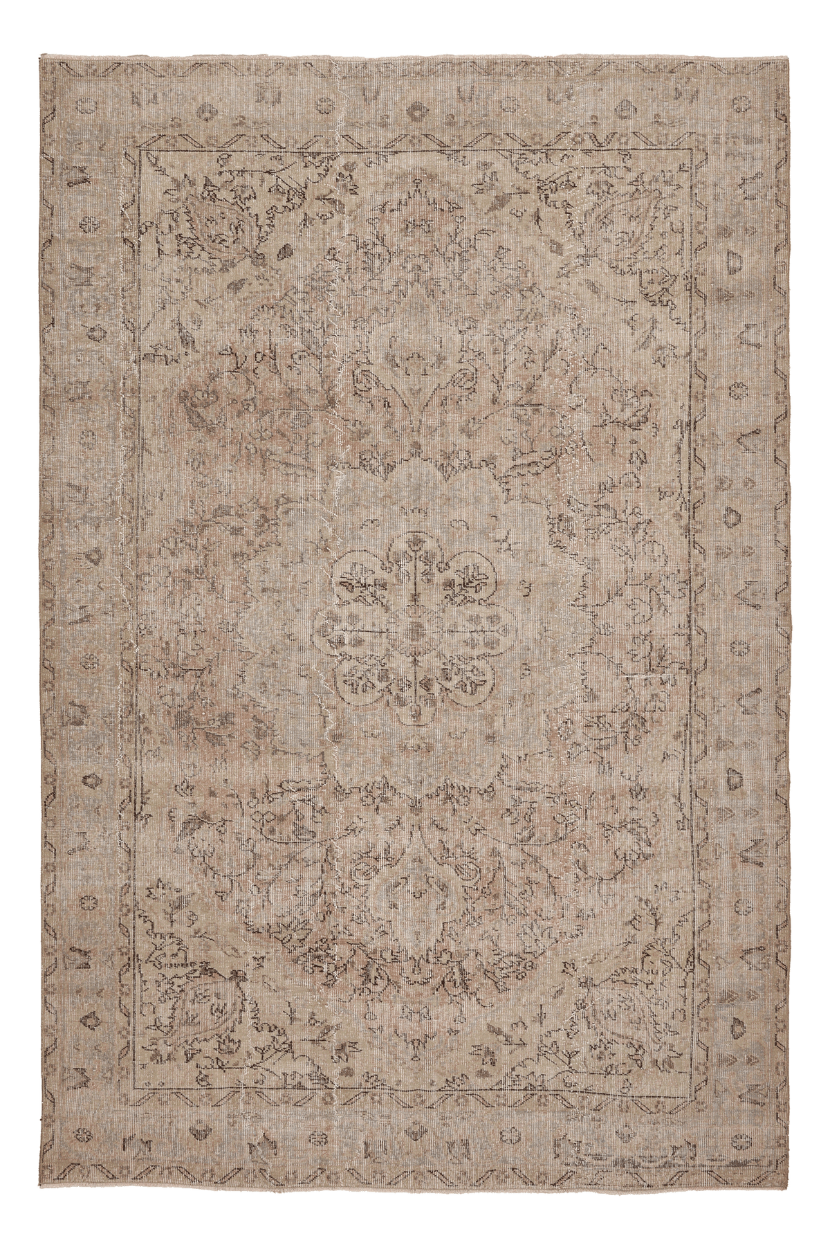 Vintage Isparta Turkish Area Rug 6x9 ft — Beige & Brown Floral (No. 60702)