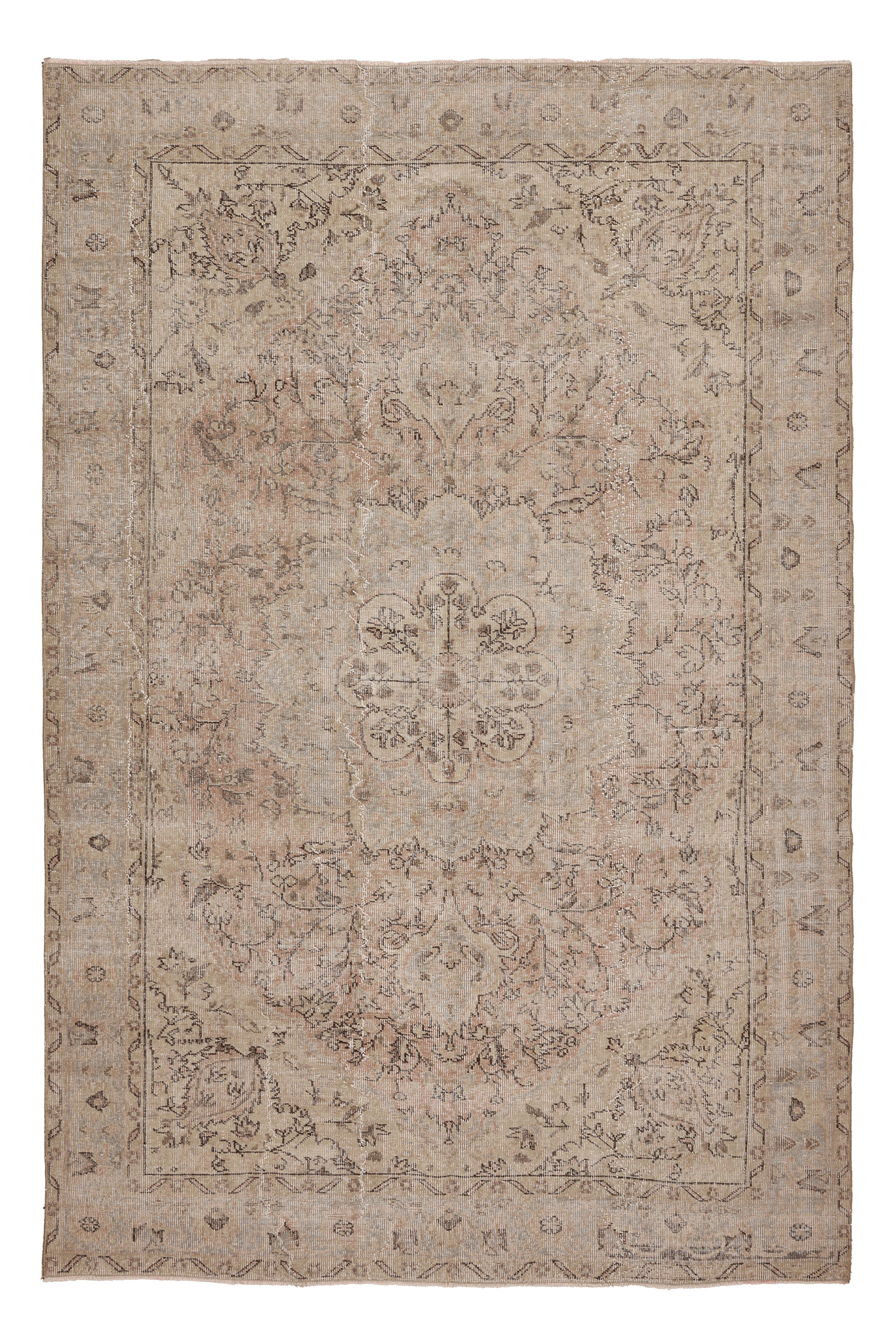 Vintage Isparta Turkish Area Rug 6x9 ft — Beige & Brown Floral (No. 60702)