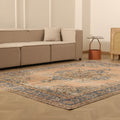 Vintage Isparta Turkish Area Rug 7x9 ft — Pink & Blue Distressed