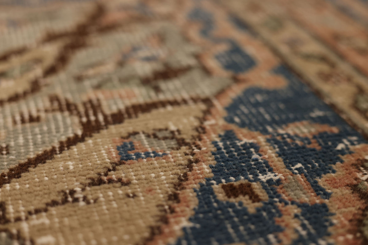 Vintage Isparta Turkish Area Rug 7x9 ft — Pink & Blue Distressed