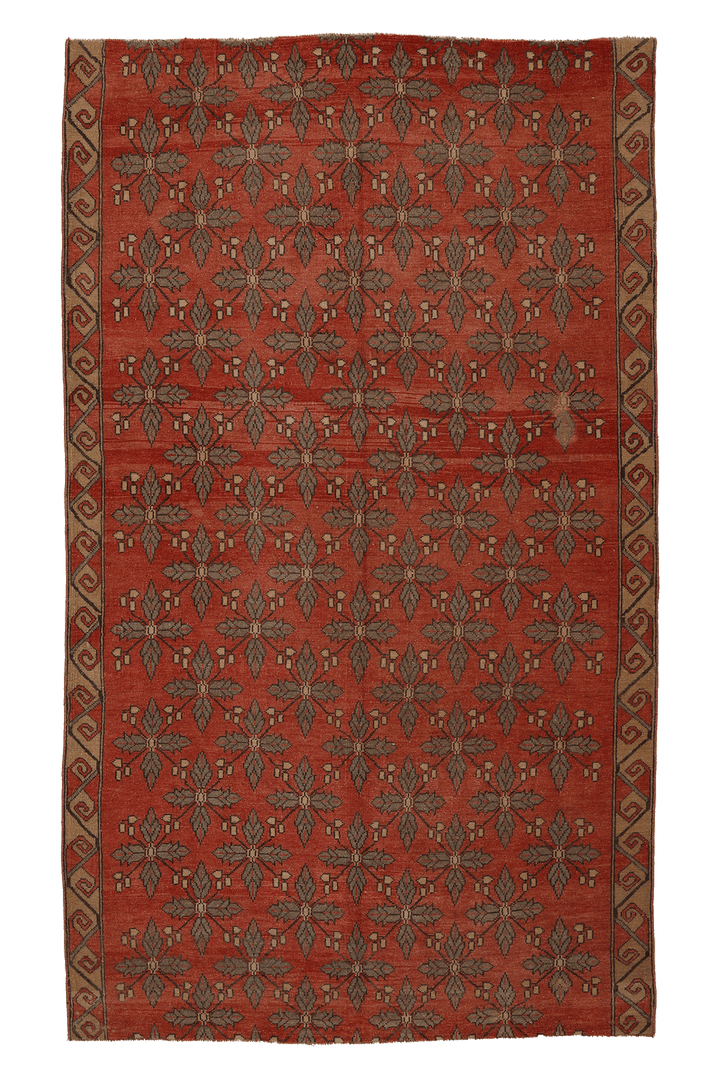 Vintage Malatya Turkish Area Rug 5x9 ft — Red & Brown Floral