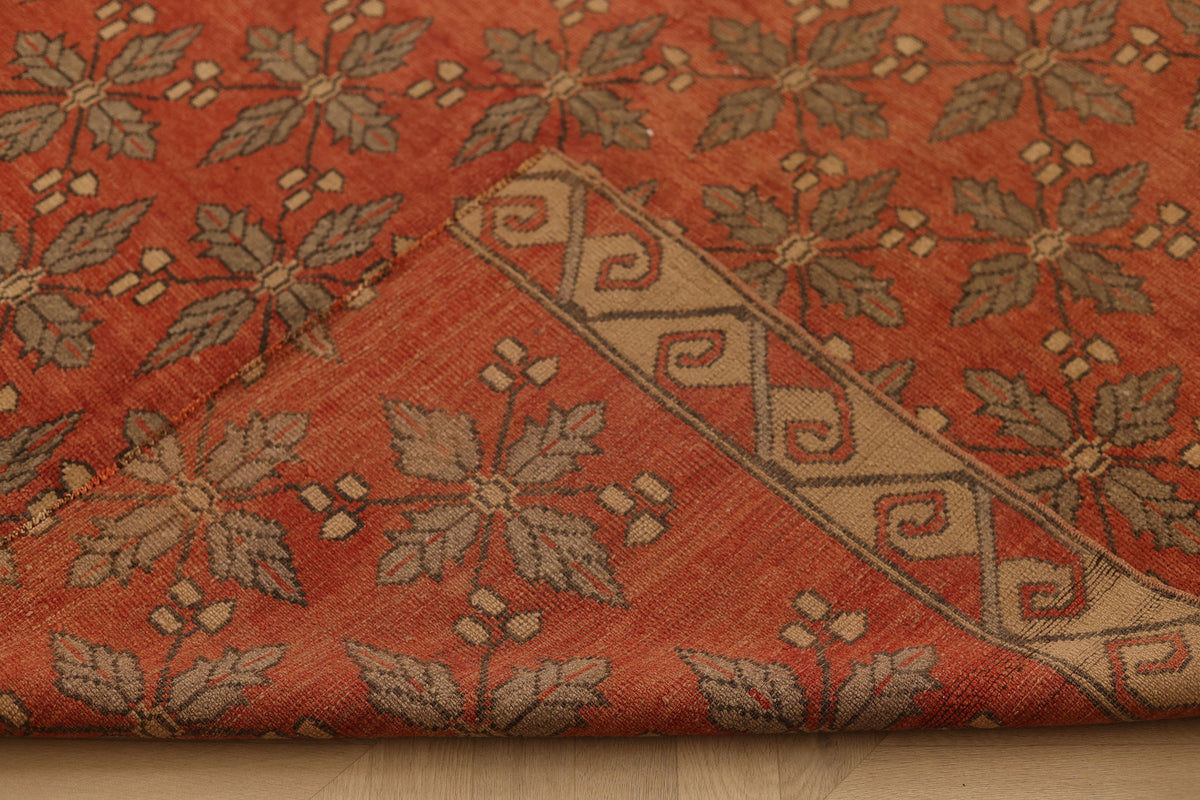 Vintage Malatya Turkish Area Rug 5x9 ft — Red & Brown Floral