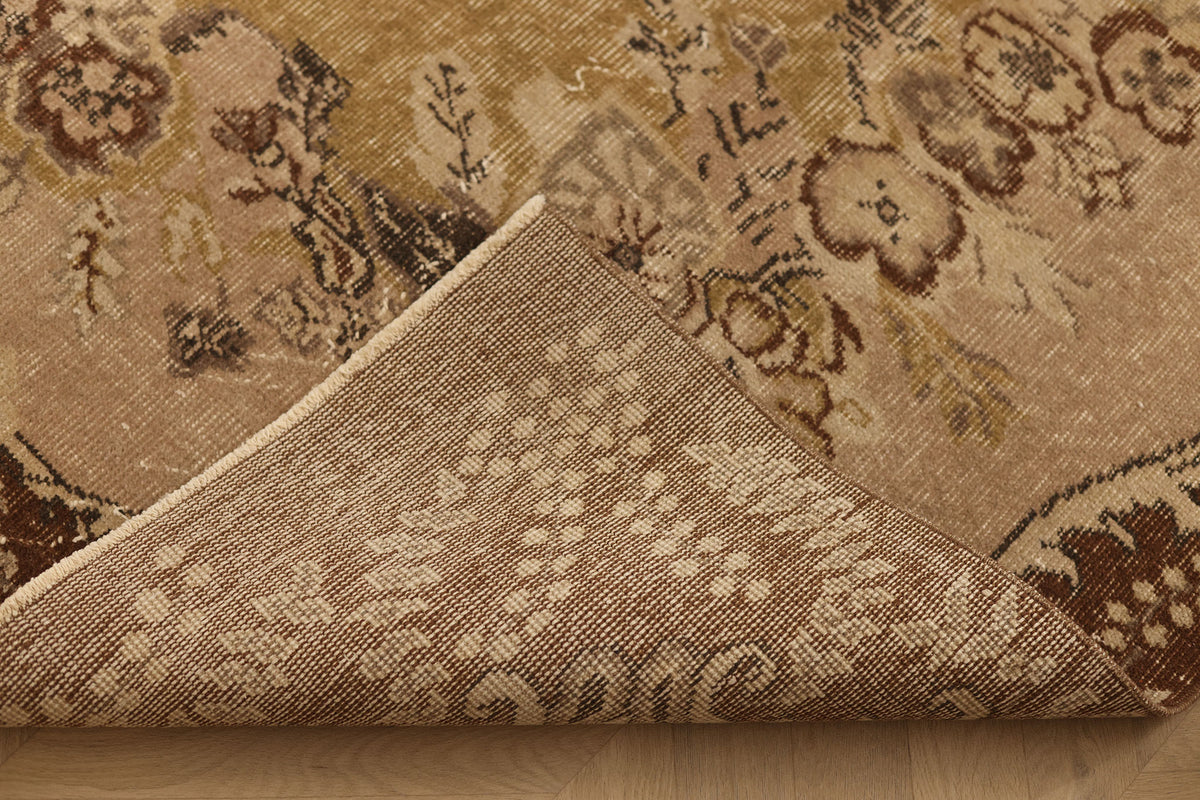 Vintage Isparta Turkish Area Rug 5x8 ft — Beige & Brown Floral (No. 60707)