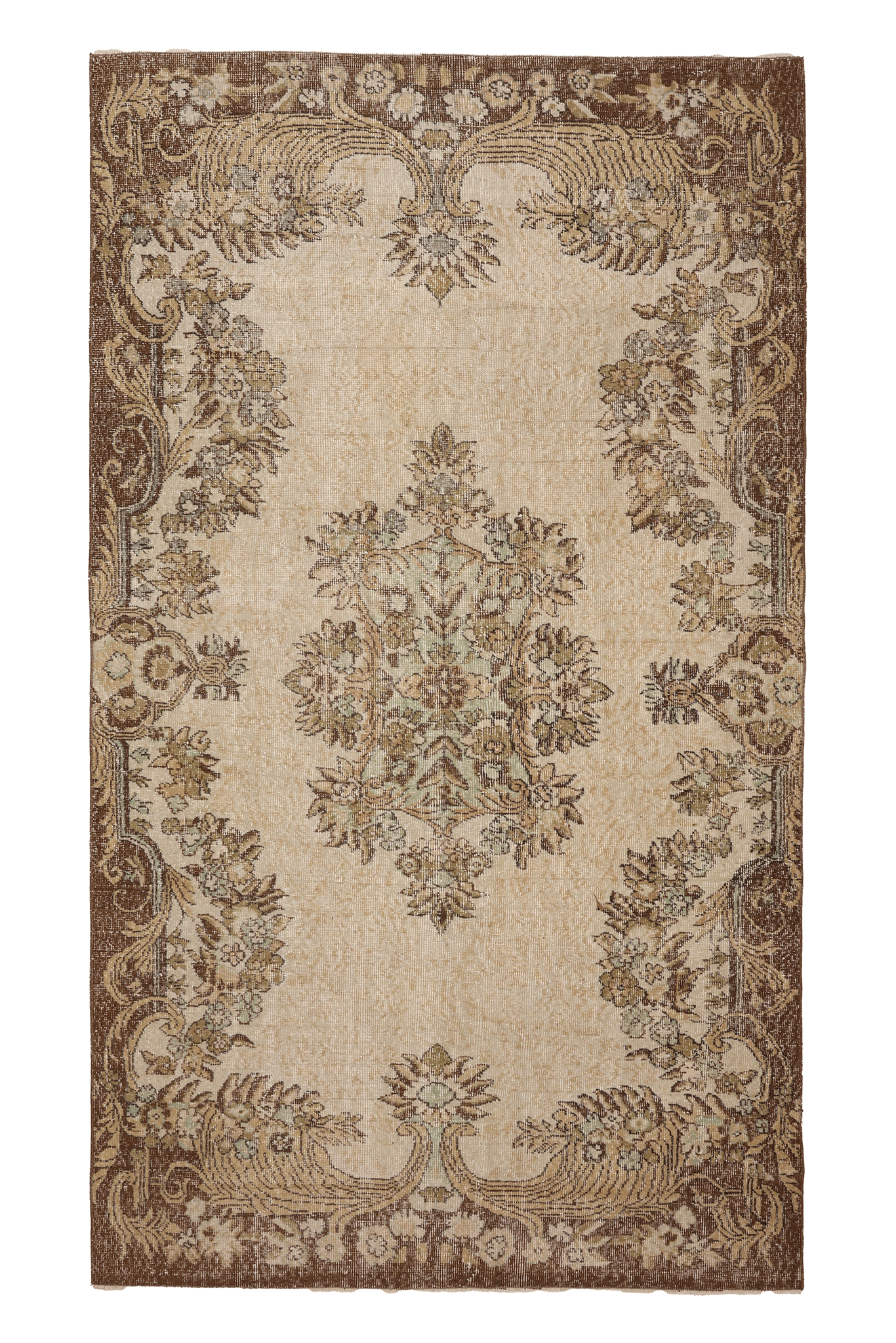 Vintage Isparta Turkish Area Rug 5x9 ft — Beige & Brown Floral (No. 60709)