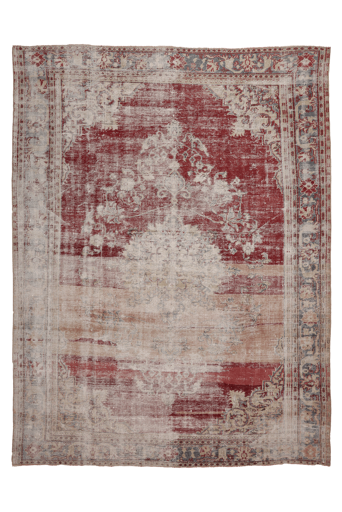 Vintage Manisa Turkish Area Rug 8x11 ft — Red & Beige Distressed