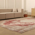 Vintage Manisa Turkish Area Rug 8x11 ft — Red & Beige Distressed