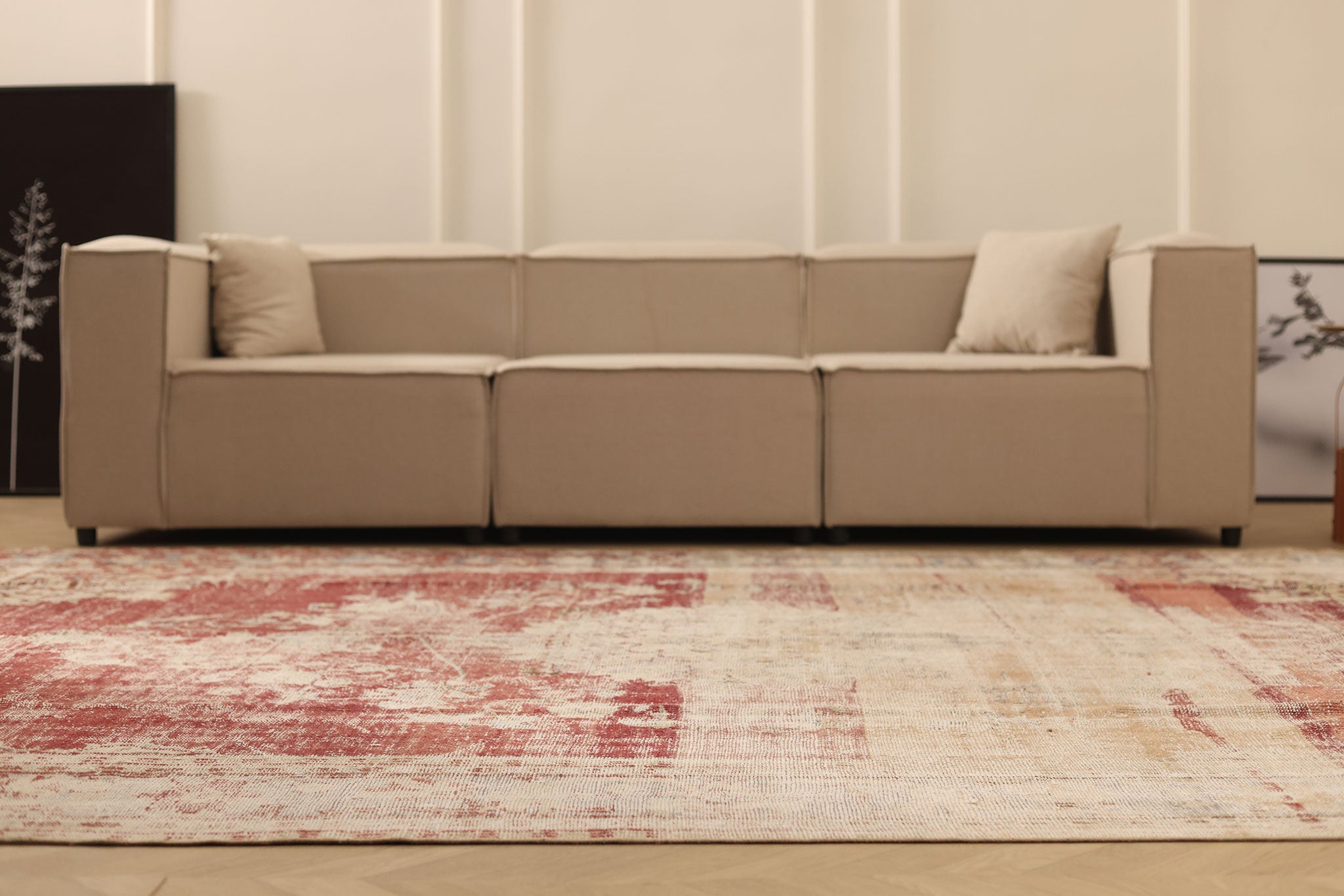 Vintage Manisa Turkish Area Rug 8x11 ft — Red & Beige Distressed
