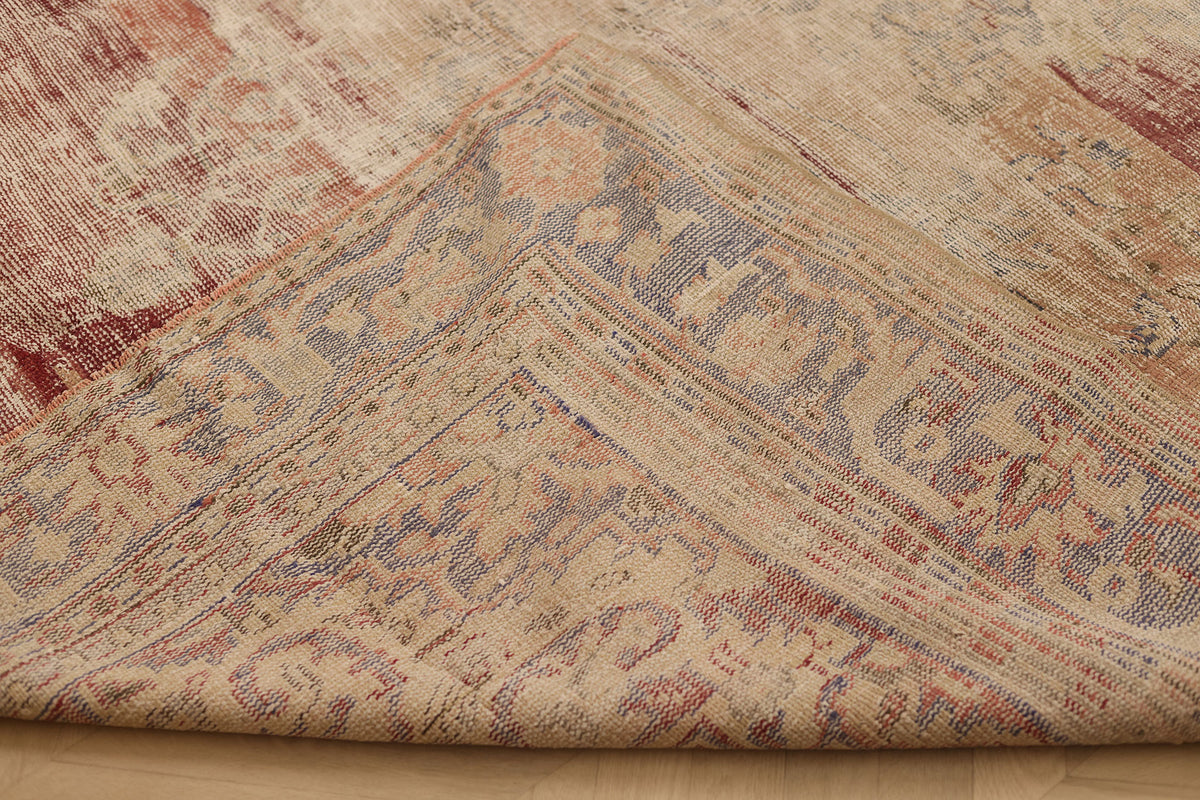 Vintage Manisa Turkish Area Rug 8x11 ft — Red & Beige Distressed