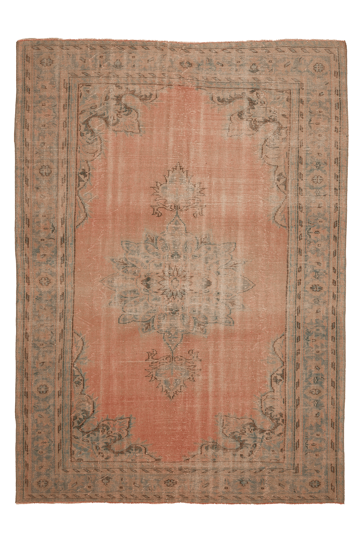 Vintage Isparta Turkish Area Rug 7x10 ft — Orange & Beige Floral