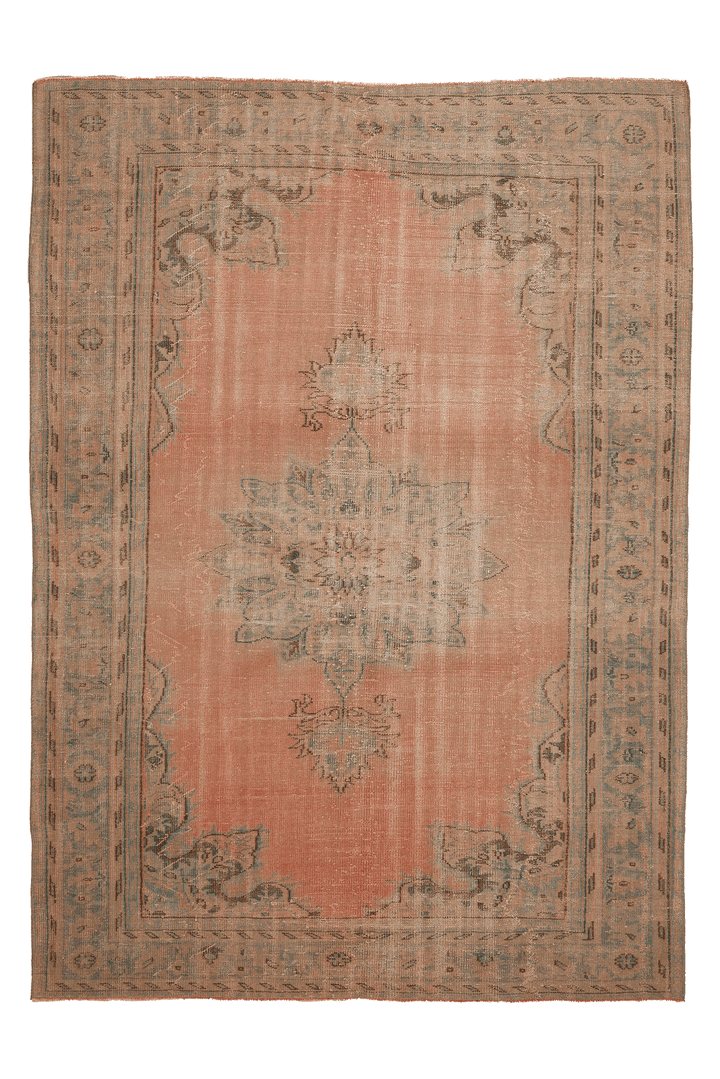 Vintage Isparta Turkish Area Rug 7x10 ft — Orange & Beige Floral
