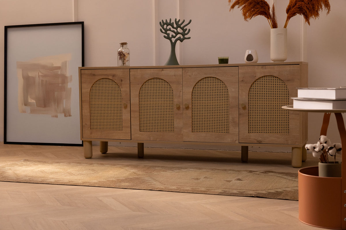 Hand-woven vintage Turkish runner rug in brown and beige with geometric patterns, 2x8 ft wool and cotton blend.