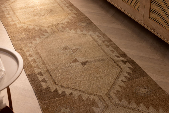 Vintage Malatya Turkish Runner Rug 2x8 ft — Brown & Beige Geometric