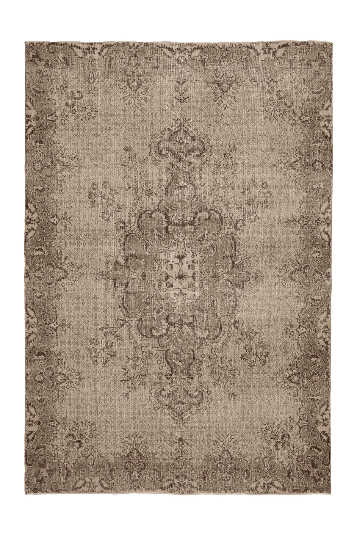 Vintage Isparta Turkish Area Rug 7x10 ft — Beige & Green Floral