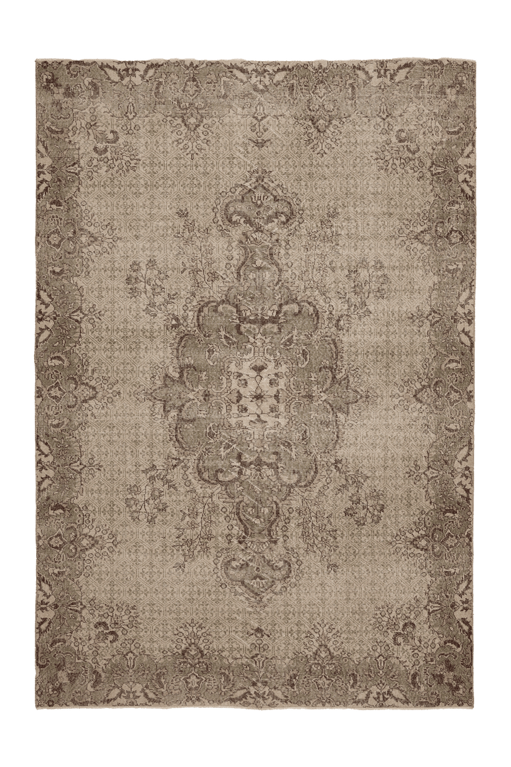 Vintage Isparta Turkish Area Rug 7x10 ft — Beige & Green Floral