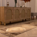 Vintage 2x9 ft Turkish runner rug in beige and brown wool with geometric tribal patterns on a wooden floor.