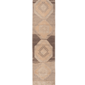 Hand-woven vintage Turkish runner rug in beige and brown with geometric patterns, 2x9 ft wool and cotton blend.