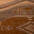 Handwoven vintage Malatya Turkish runner rug in orange and gray with geometric wool patterns.