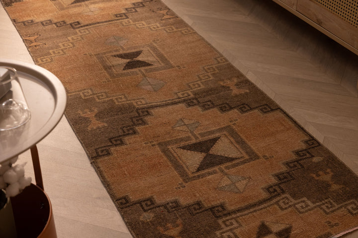 Vintage Malatya Turkish Runner Rug 2x8 ft — Orange & Brown Geometric (No. 60746)