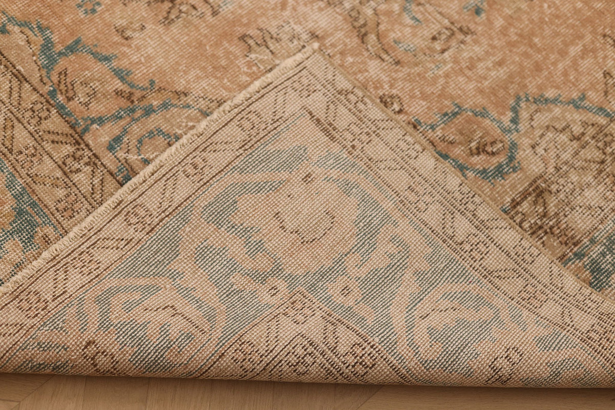Vintage Isparta Turkish Area Rug 7x10 ft — Brown & Blue Floral