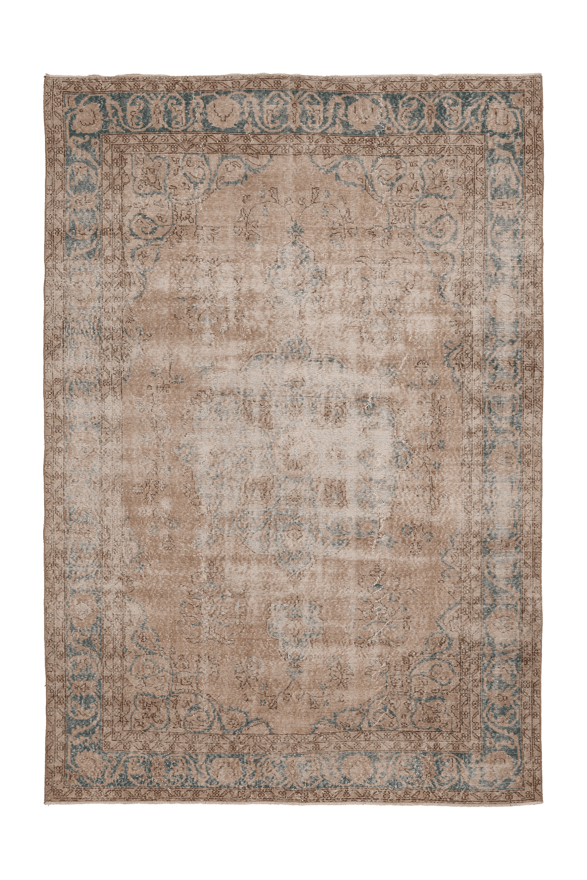 Vintage Isparta Turkish Area Rug 7x10 ft — Brown & Blue Floral