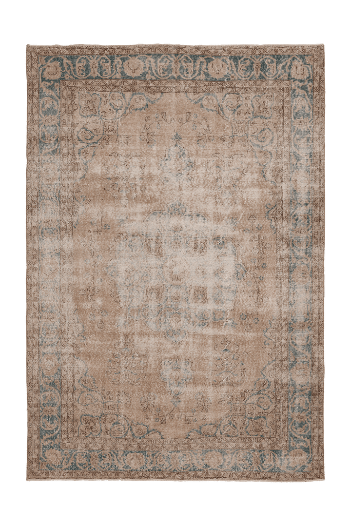 Vintage Isparta Turkish Area Rug 7x10 ft — Brown & Blue Floral