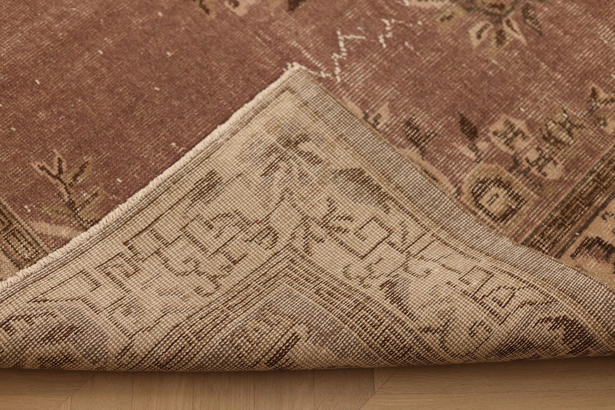 Vintage Isparta Turkish Area Rug 6x9 ft — Brown & Beige Floral