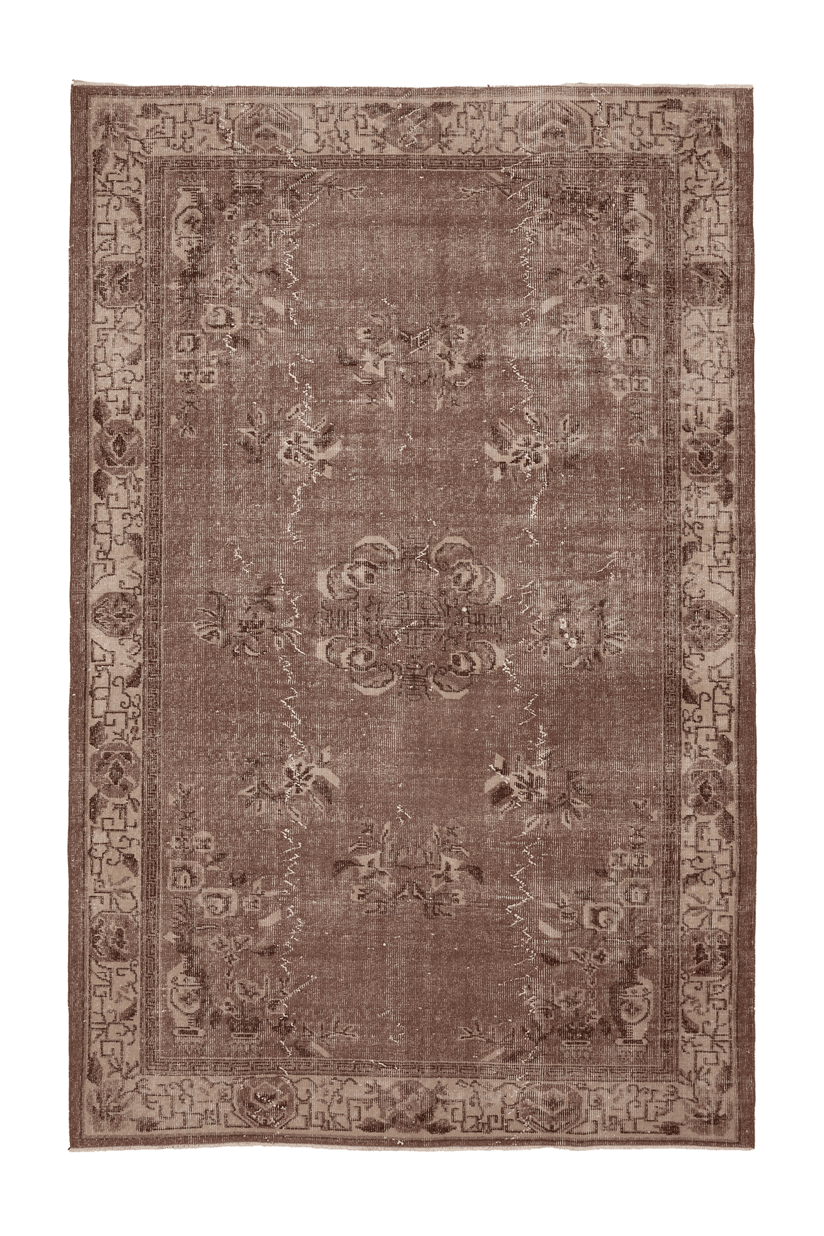 Vintage Isparta Turkish Area Rug 6x9 ft — Brown & Beige Floral