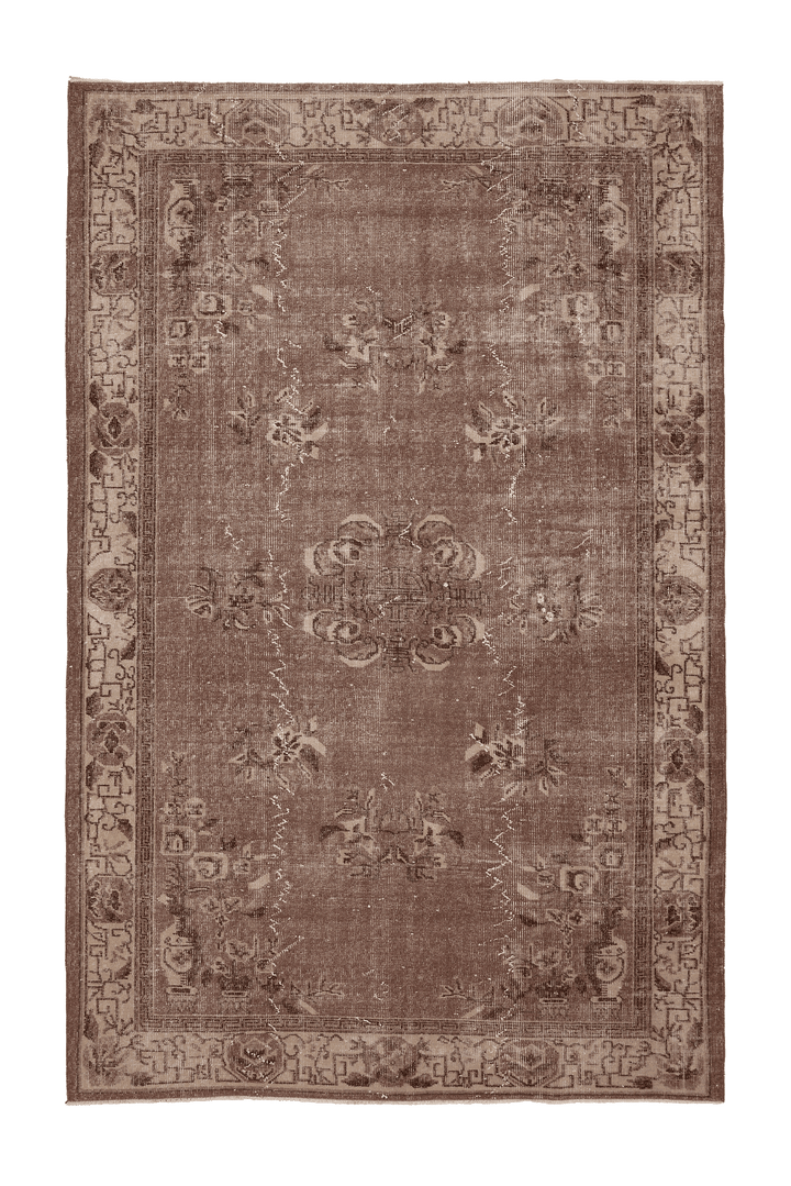 Vintage Isparta Turkish Area Rug 6x9 ft — Brown & Beige Floral