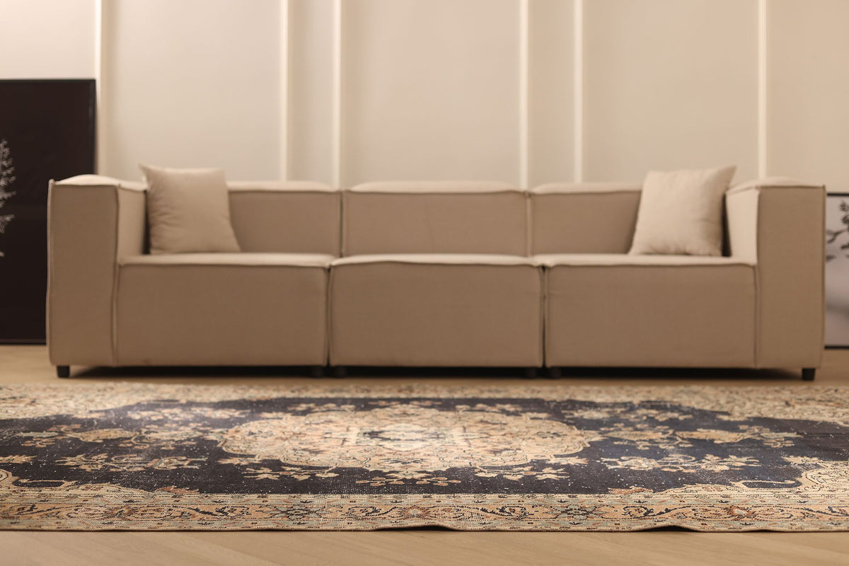 Vintage Isparta Turkish Area Rug 7x11 ft — Gray & Brown Floral