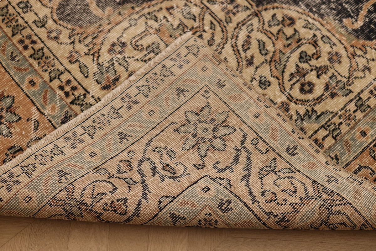Vintage Isparta Turkish Area Rug 7x11 ft — Gray & Brown Floral
