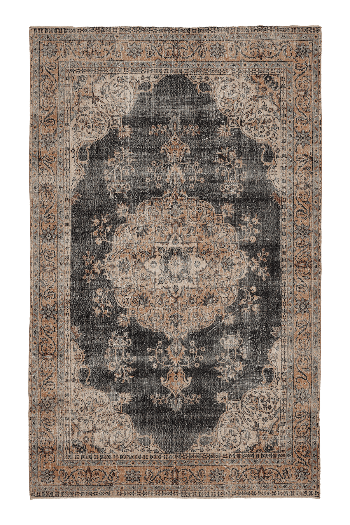 Vintage Isparta Turkish Area Rug 7x11 ft — Gray & Brown Floral