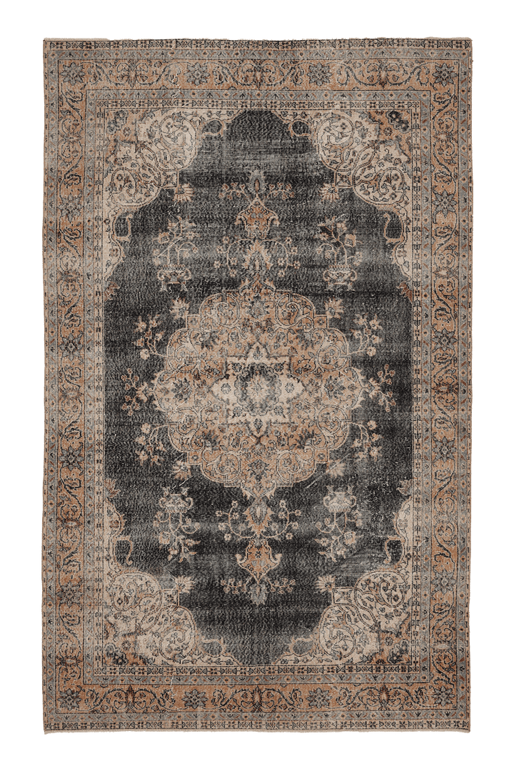 Vintage Isparta Turkish Area Rug 7x11 ft — Gray & Brown Floral