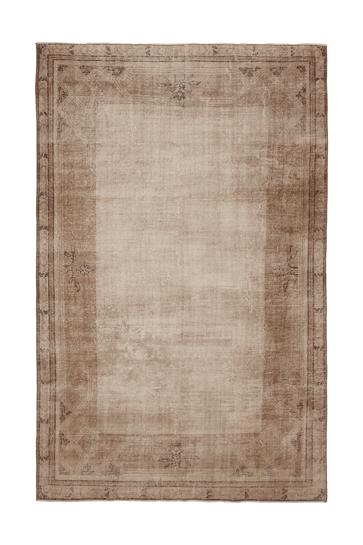 Vintage Isparta Turkish Area Rug 6x10 ft — Beige & Brown Floral