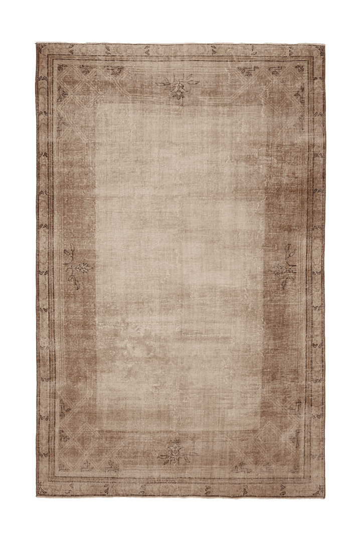 Vintage Isparta Turkish Area Rug 6x10 ft — Beige & Brown Floral