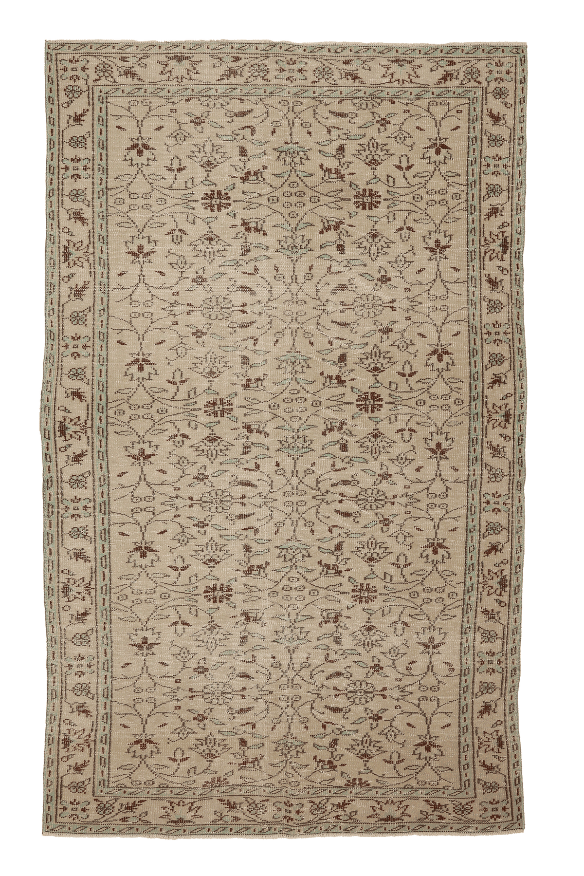 Vintage Isparta Turkish Area Rug 5x9 ft — Beige & Brown Floral