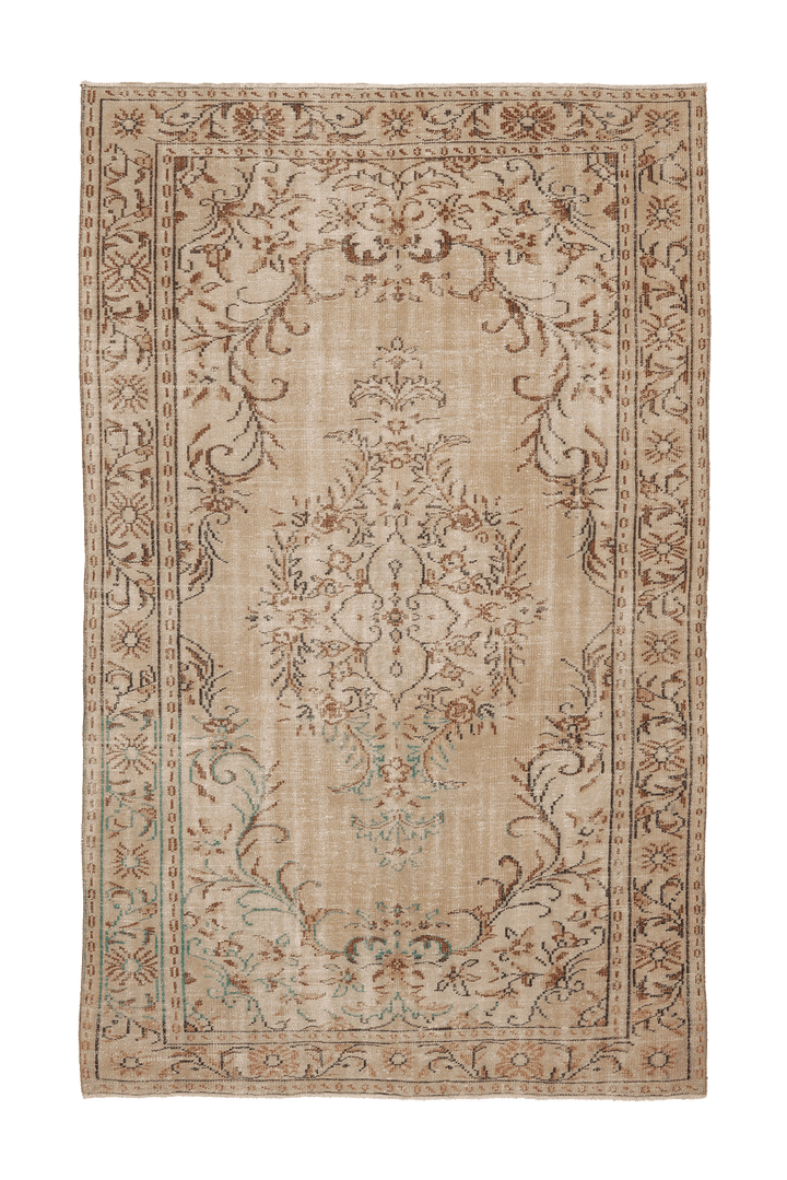 Vintage Isparta Turkish Area Rug 6x10 ft — Beige & Brown Floral