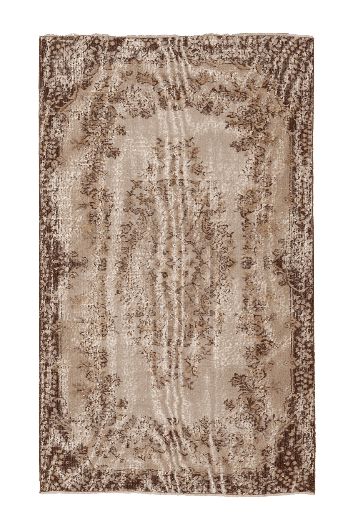 Vintage Isparta Turkish Area Rug 4x7 ft — Beige & Brown Floral