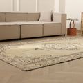 Vintage Manisa Turkish Area Rug 6x10 ft — Beige floral