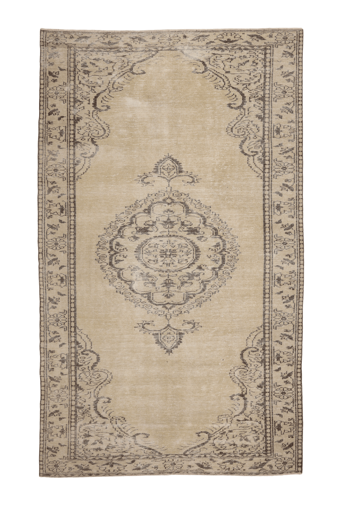 Vintage Manisa Turkish Area Rug 6x10 ft — Beige floral