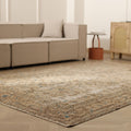Vintage Isparta Turkish Area Rug 6x9 ft — Beige Floral (No. 60802)