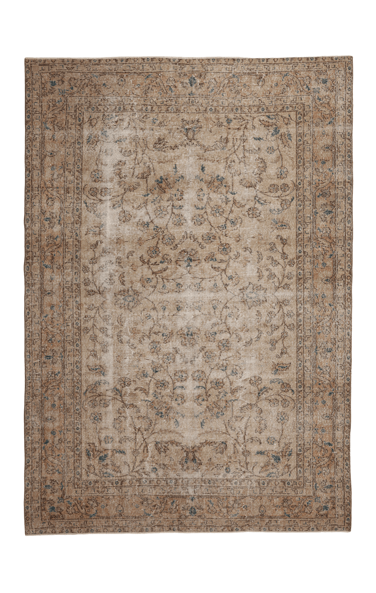 Vintage Isparta Turkish Area Rug 6x9 ft — Beige Floral (No. 60802)