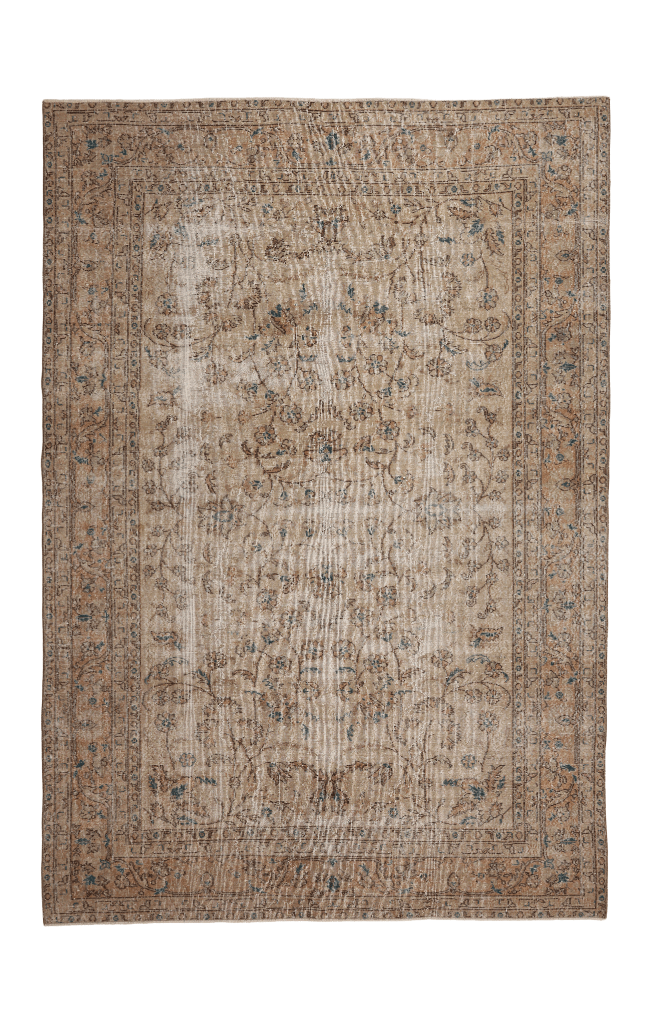 Vintage Isparta Turkish Area Rug 6x9 ft — Beige Floral (No. 60802)